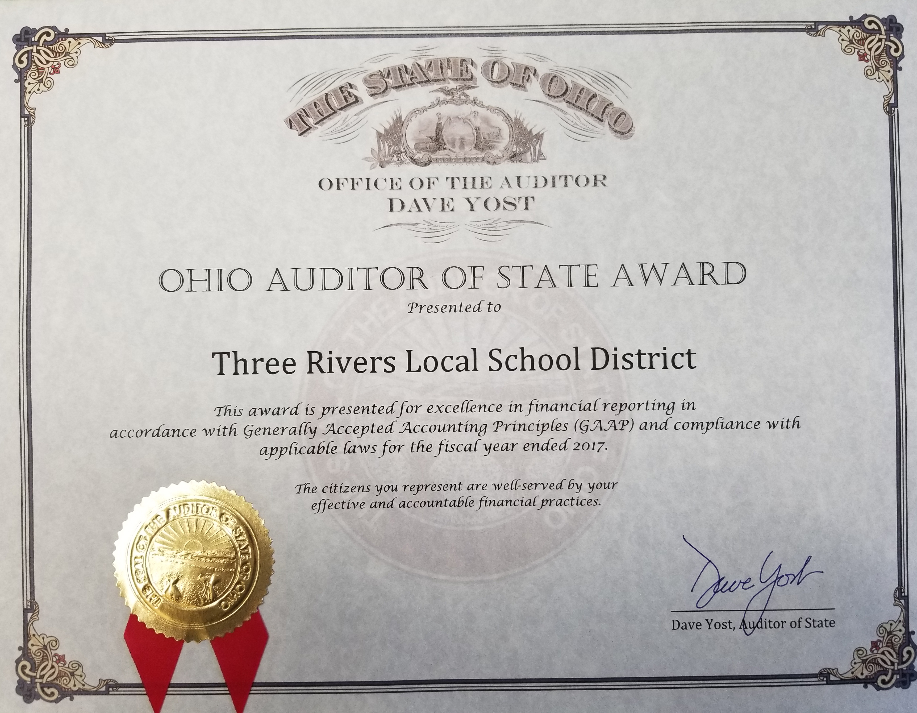 auditor of the state award